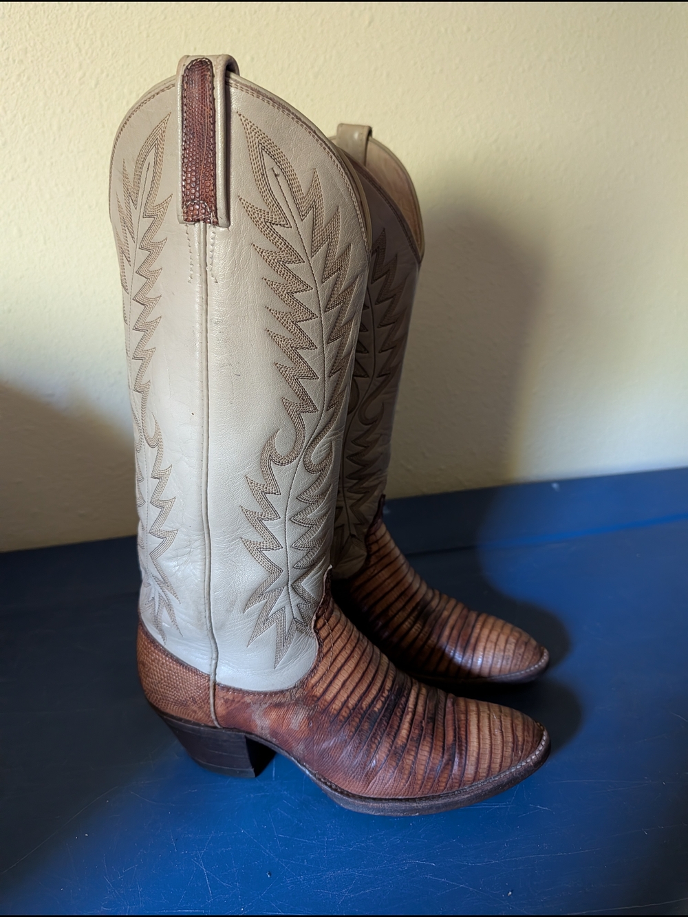 Dan Post Two-Tone Brown and Cream Western Heeled Boots